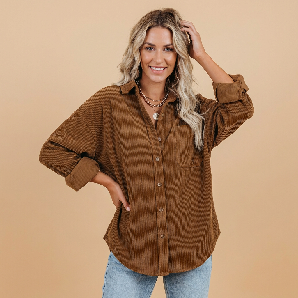 Women's corduroy overshirt with long sleeves and chest pocket