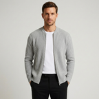 Men's ribbed knit cardigan with full front zipper