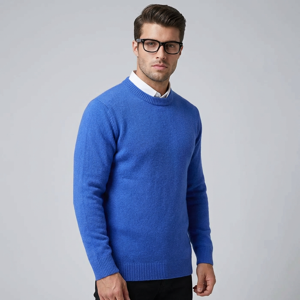 Men's plain crew neck sweater with long sleeves and ribbed trims
