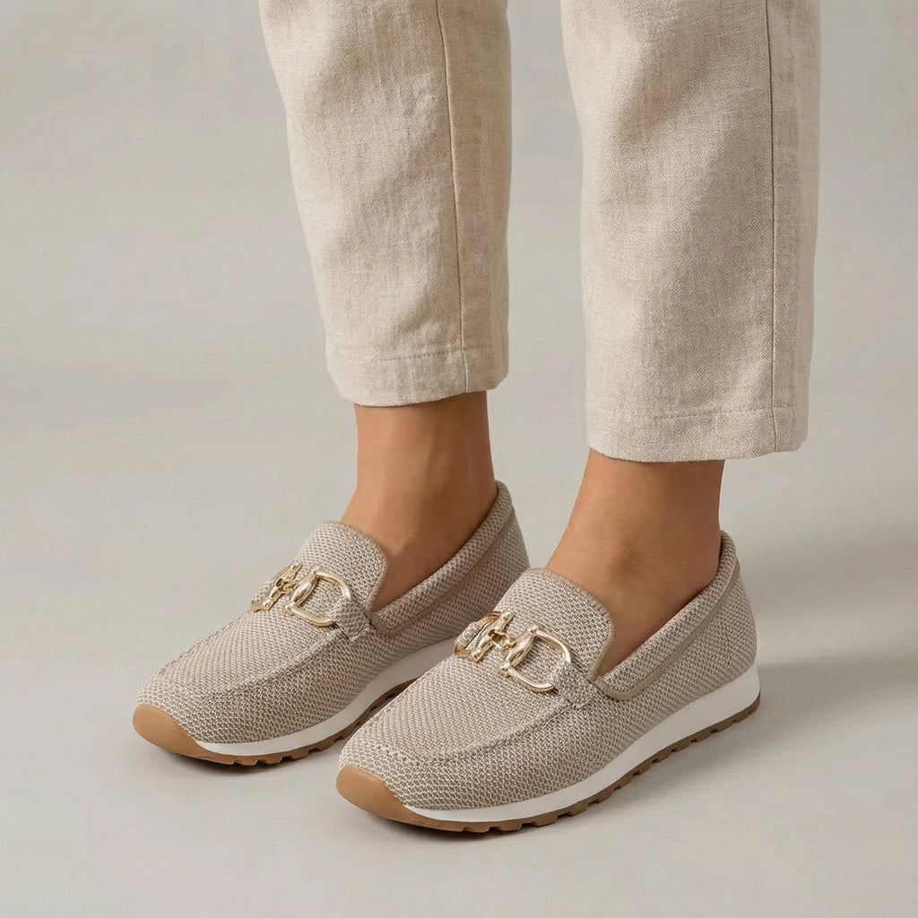 Women's textured mesh loafers with metallic horsebit detail