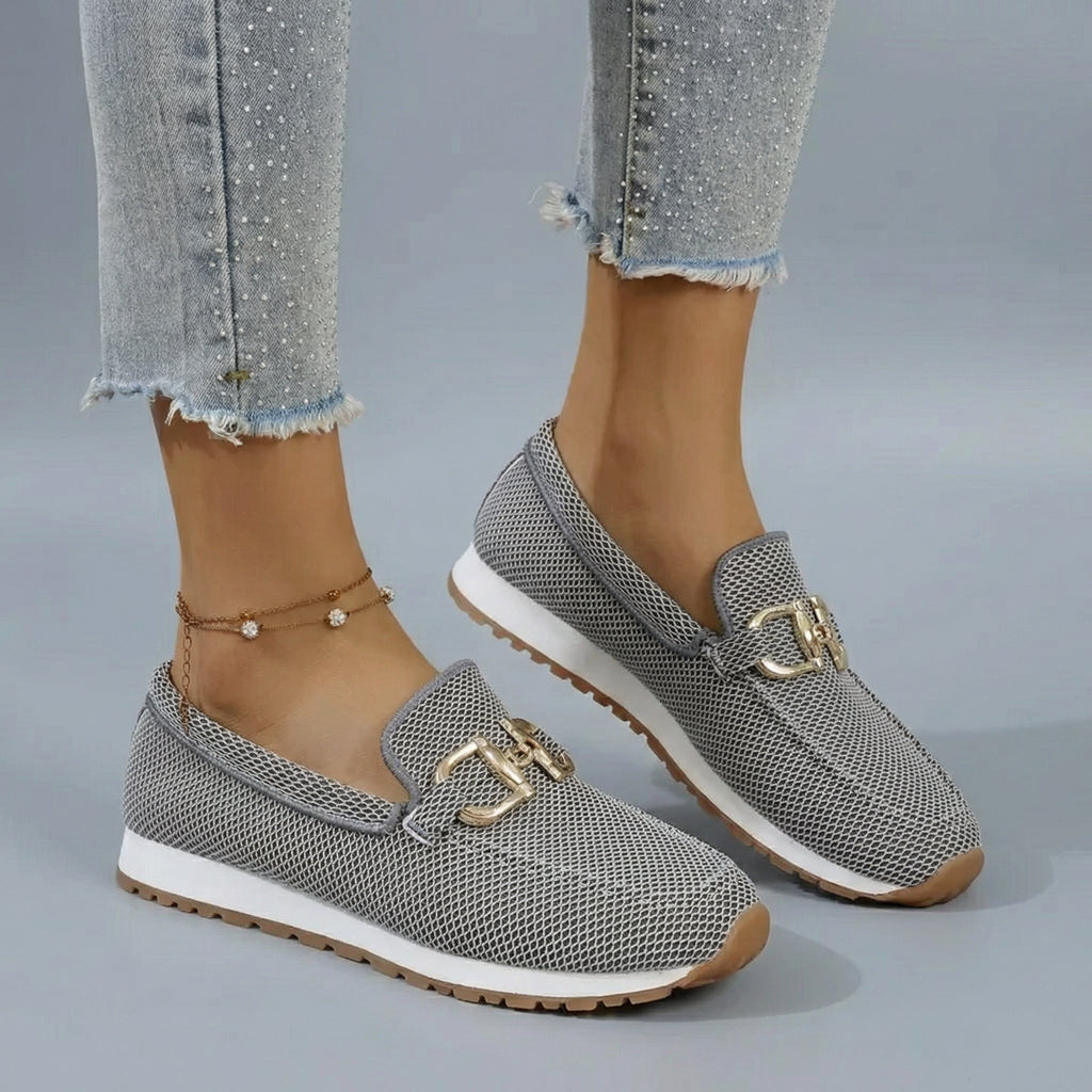 Women's textured mesh loafers with metallic horsebit detail