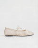 Women's cream lace ballet flats with round toe and tie strap