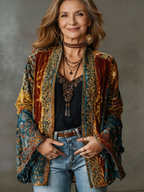Women's boho embroidered kimono cardigan with wide sleeves