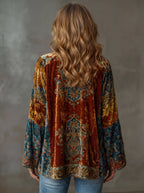 Women's boho embroidered kimono cardigan with wide sleeves