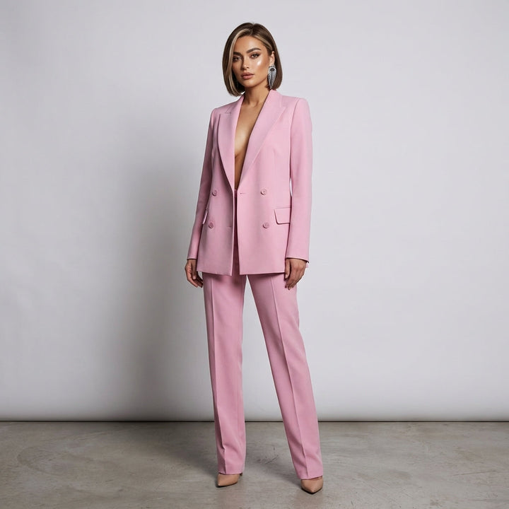 Women's Double-Breasted Blazer Trouser Suit Set