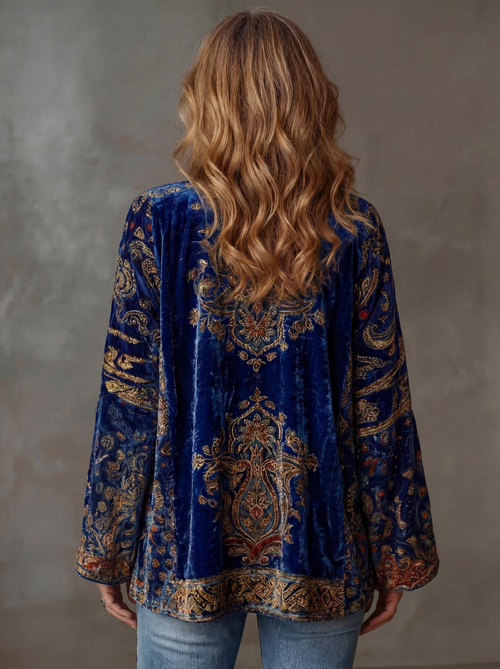 Women's boho embroidered kimono cardigan with wide sleeves