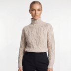 Women's textured cable knit turtleneck sweater with long sleeves