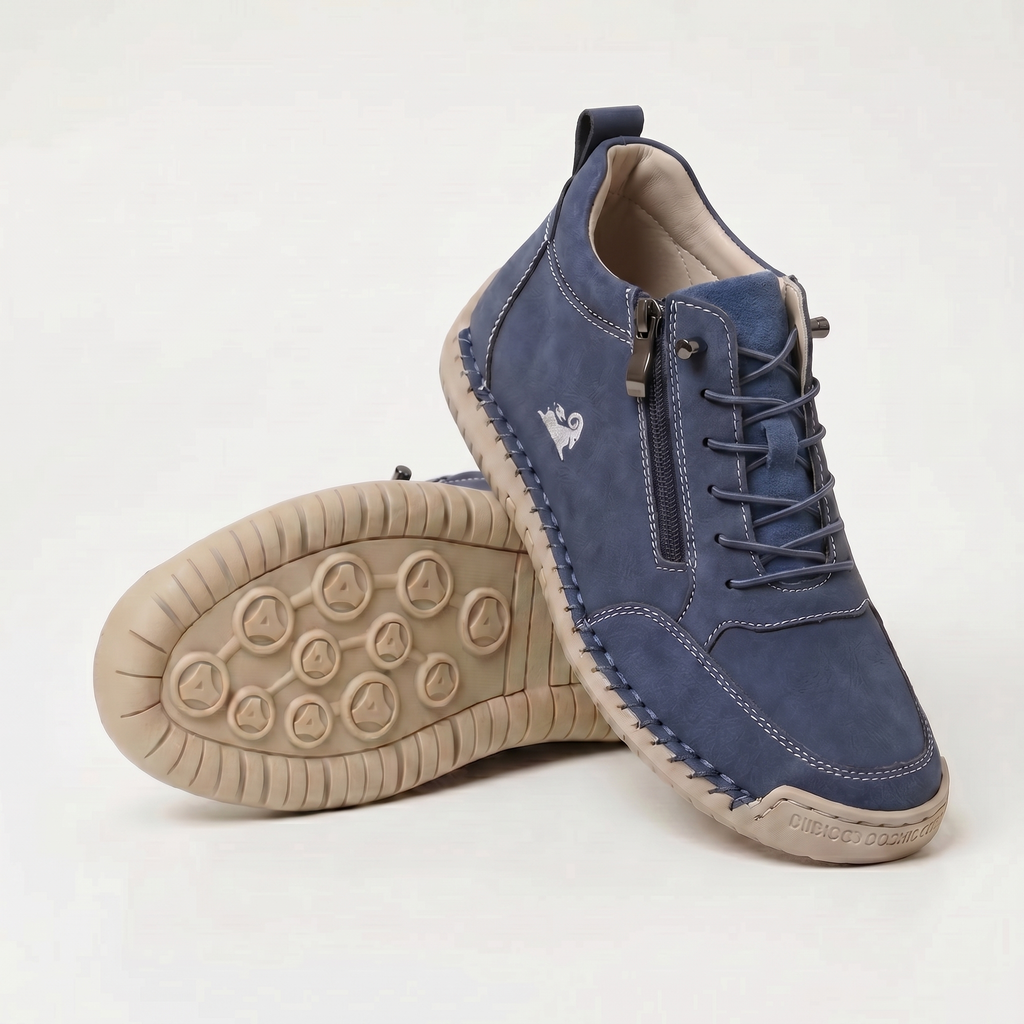 Women's plain lace-up trainers with side zip, round toe and flat textured sole
