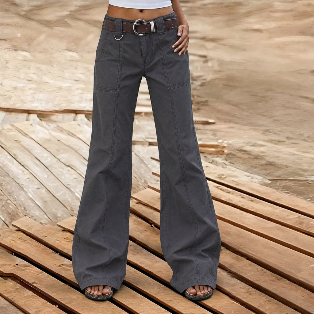Women's straight-leg cargo trousers with high waist and utility pockets