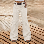 Women's straight-leg cargo trousers with high waist and utility pockets