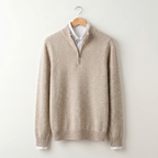 Men's quarter-zip sweater with ribbed stand collar