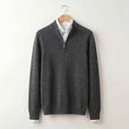 Men's quarter-zip sweater with ribbed stand collar