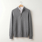 Men's quarter-zip sweater with ribbed stand collar