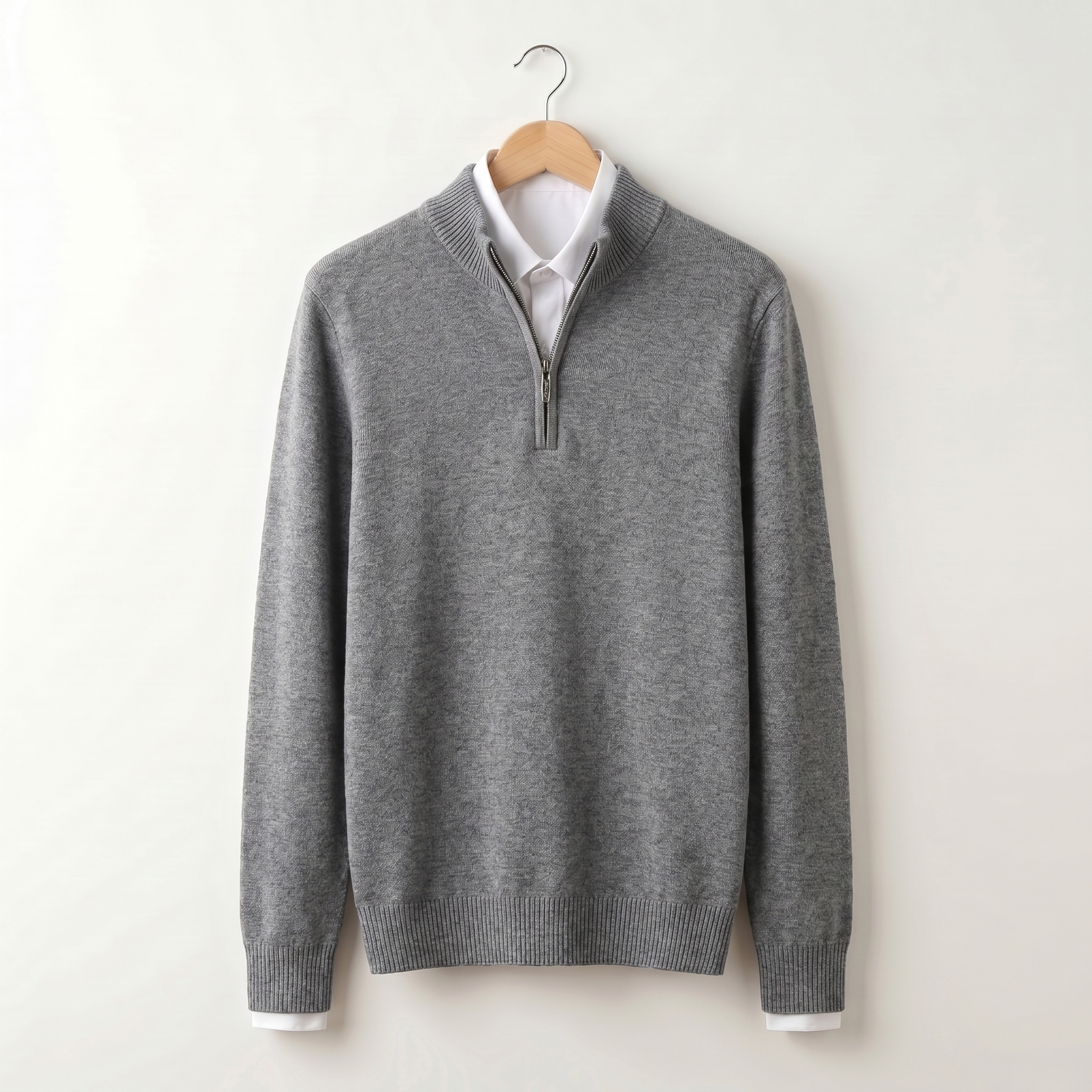 Men's quarter-zip sweater with ribbed stand collar
