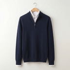 Men's quarter-zip sweater with ribbed stand collar