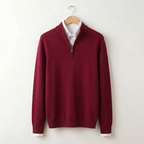 Men's quarter-zip sweater with ribbed stand collar