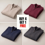 Men's quarter-zip sweater with ribbed stand collar