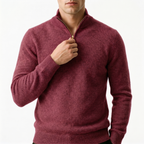 Men's quarter-zip sweater with ribbed stand collar