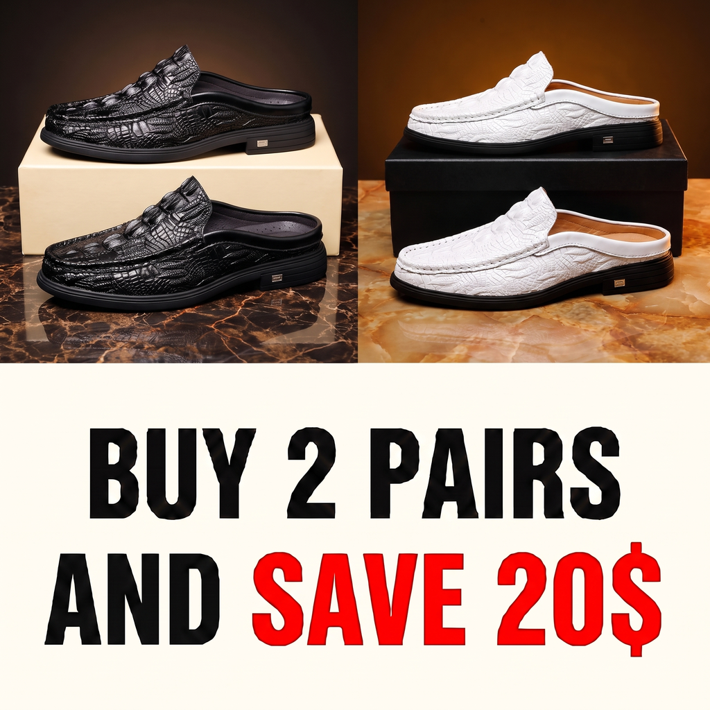 Men's crocodile-effect mule loafers with textured uppers and low layered soles