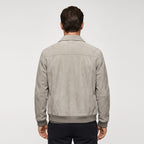 Men's trucker jacket with spread collar, snap front and utility pockets