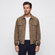 Men's trucker jacket with spread collar, snap front and utility pockets