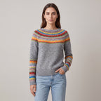 Women's grey Fair Isle boat neck sweater with long sleeves