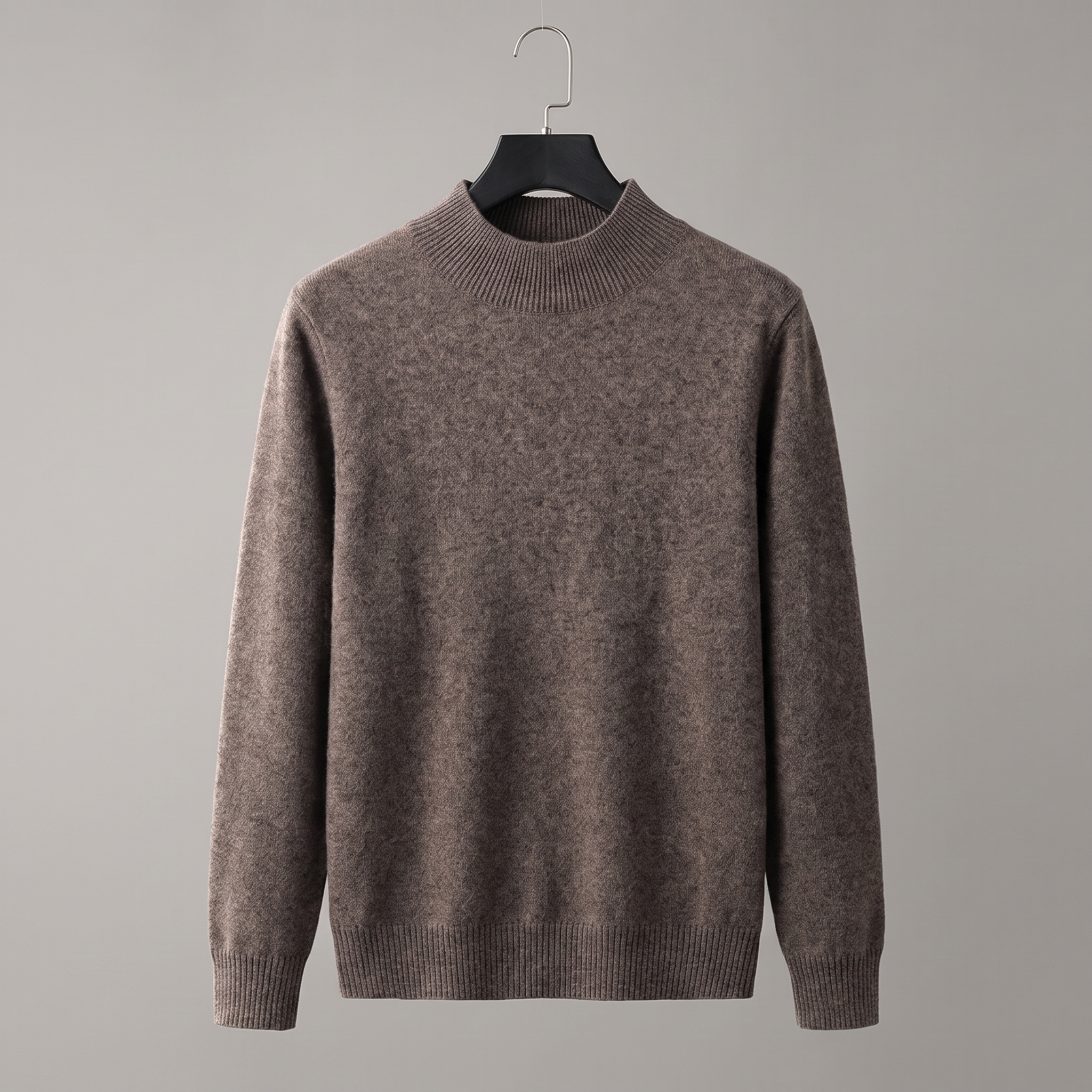Men's plain mock neck sweater with long sleeves and ribbed trims