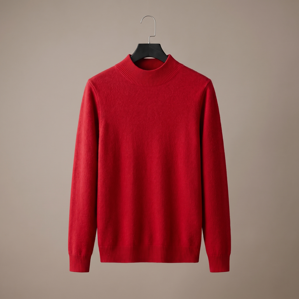 Men's plain mock neck sweater with long sleeves and ribbed trims