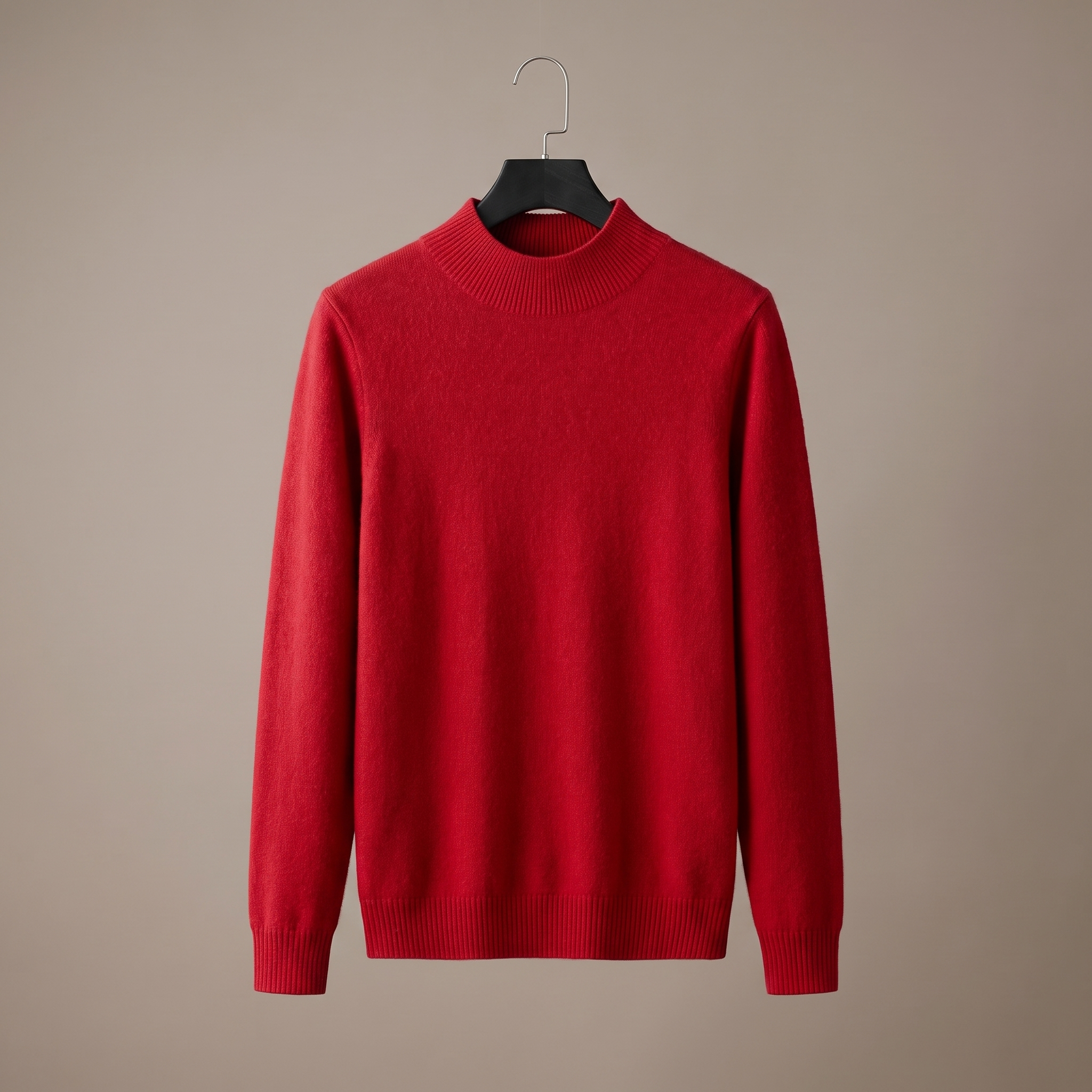 Men's plain mock neck sweater with long sleeves and ribbed trims