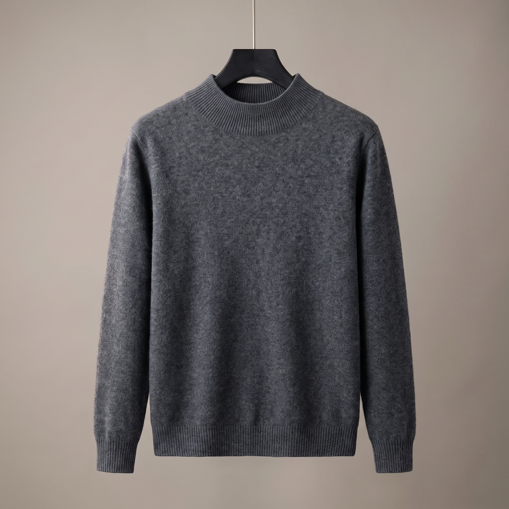Men's plain mock neck sweater with long sleeves and ribbed trims