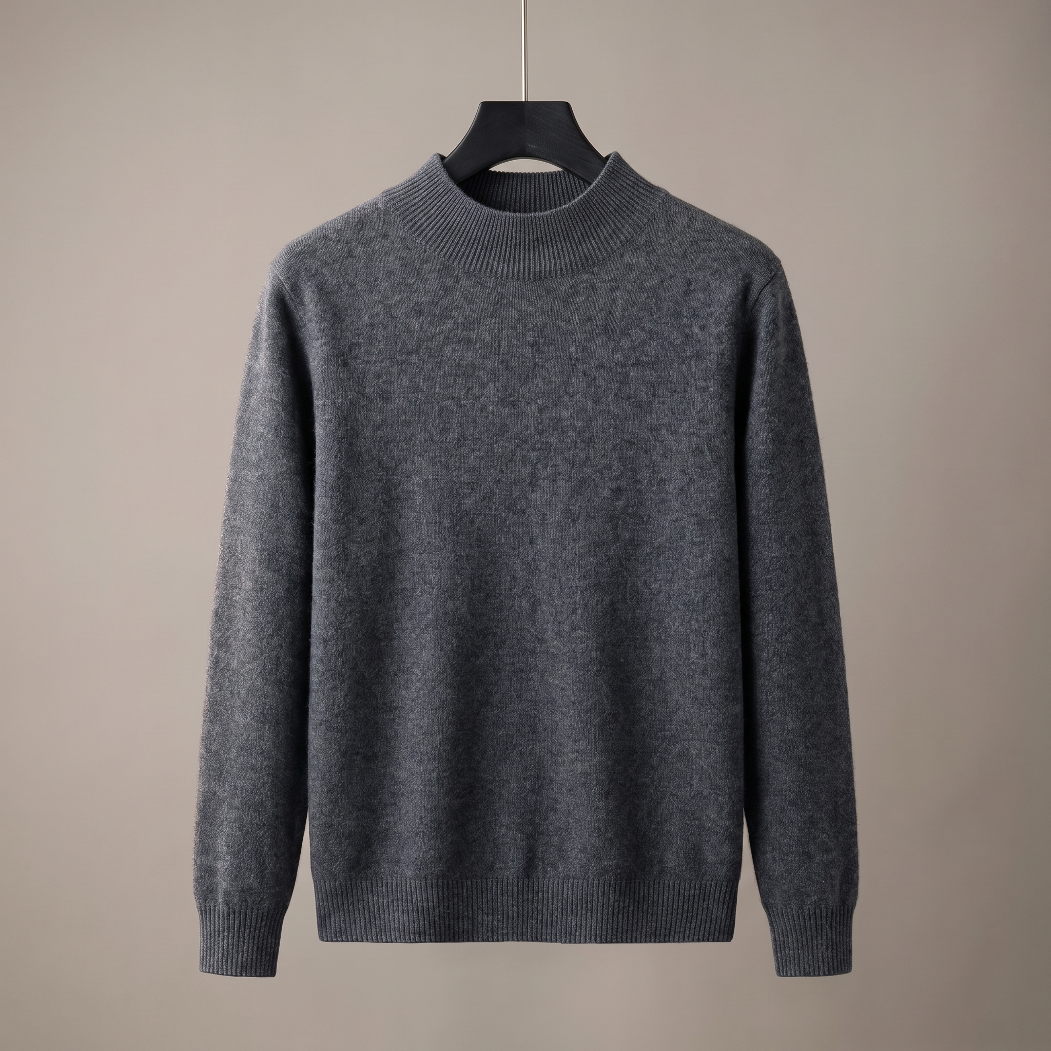 Men's plain mock neck sweater with long sleeves and ribbed trims