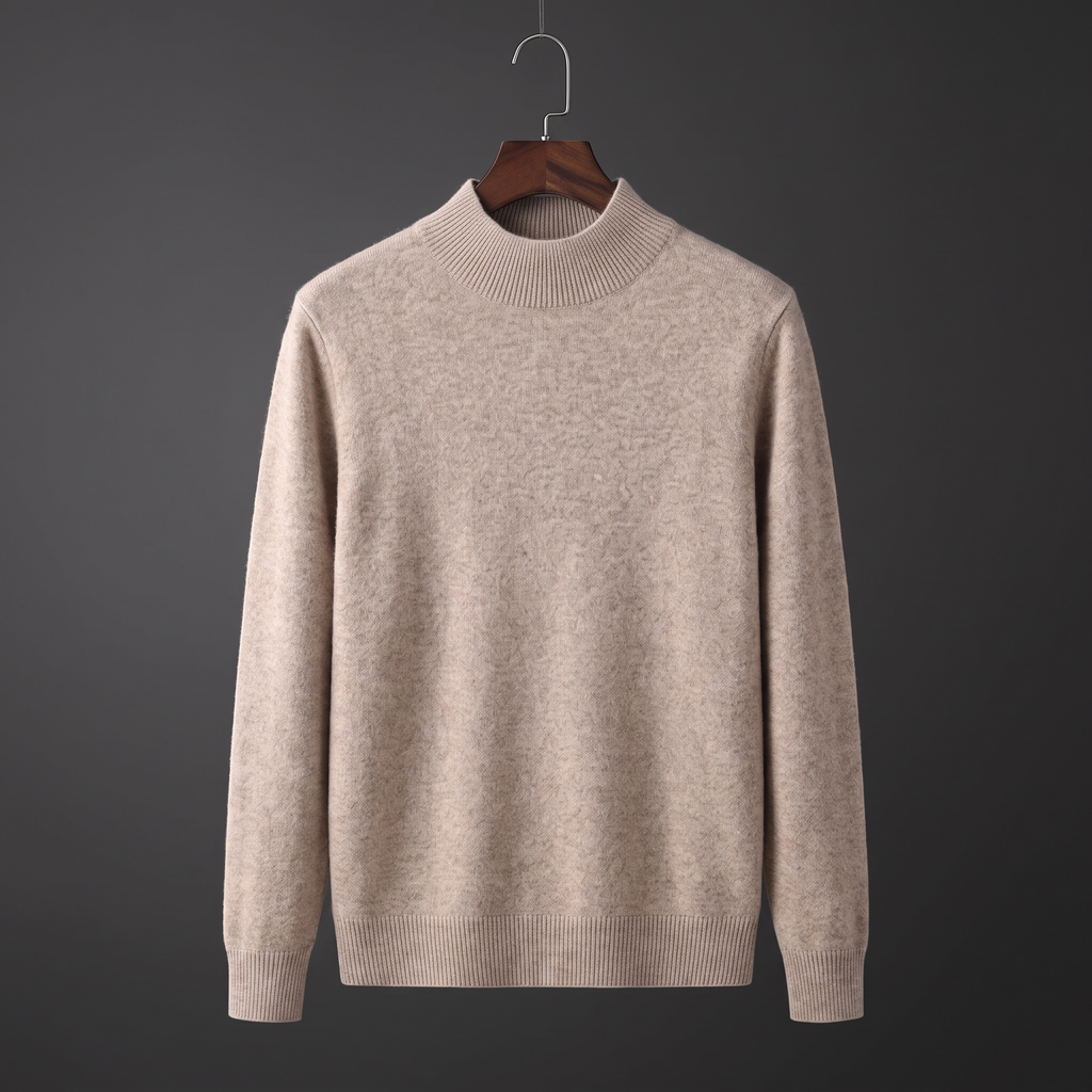 Men's plain mock neck sweater with long sleeves and ribbed trims