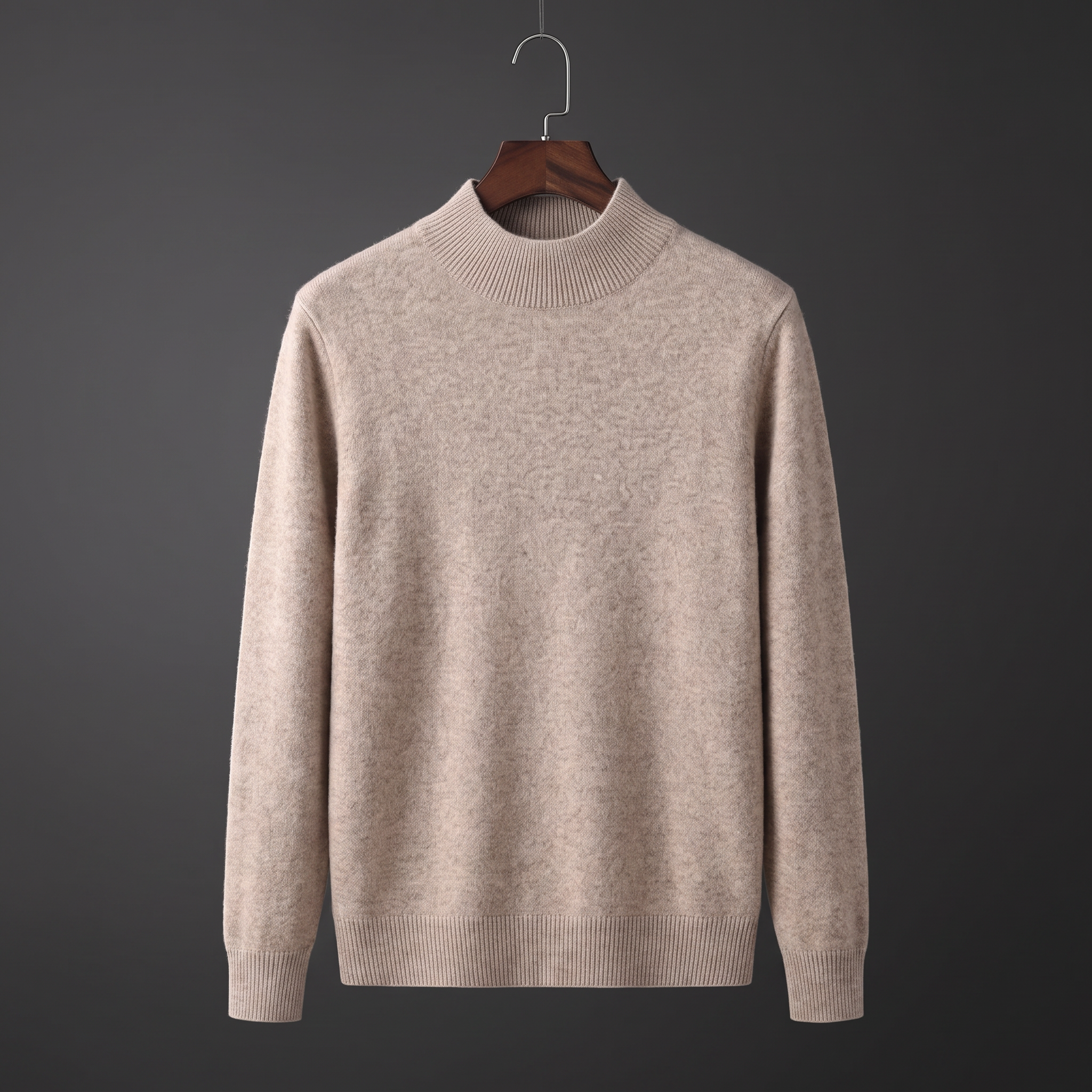 Men's plain mock neck sweater with long sleeves and ribbed trims