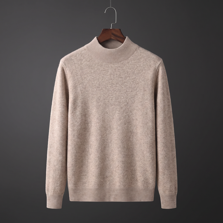 Men's plain mock neck sweater with long sleeves and ribbed trims