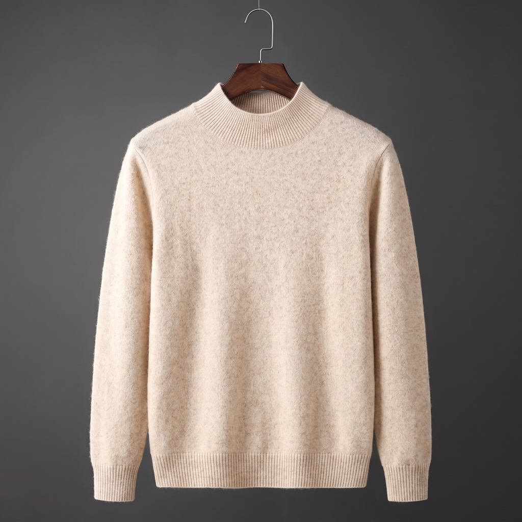 Men's plain mock neck sweater with long sleeves and ribbed trims