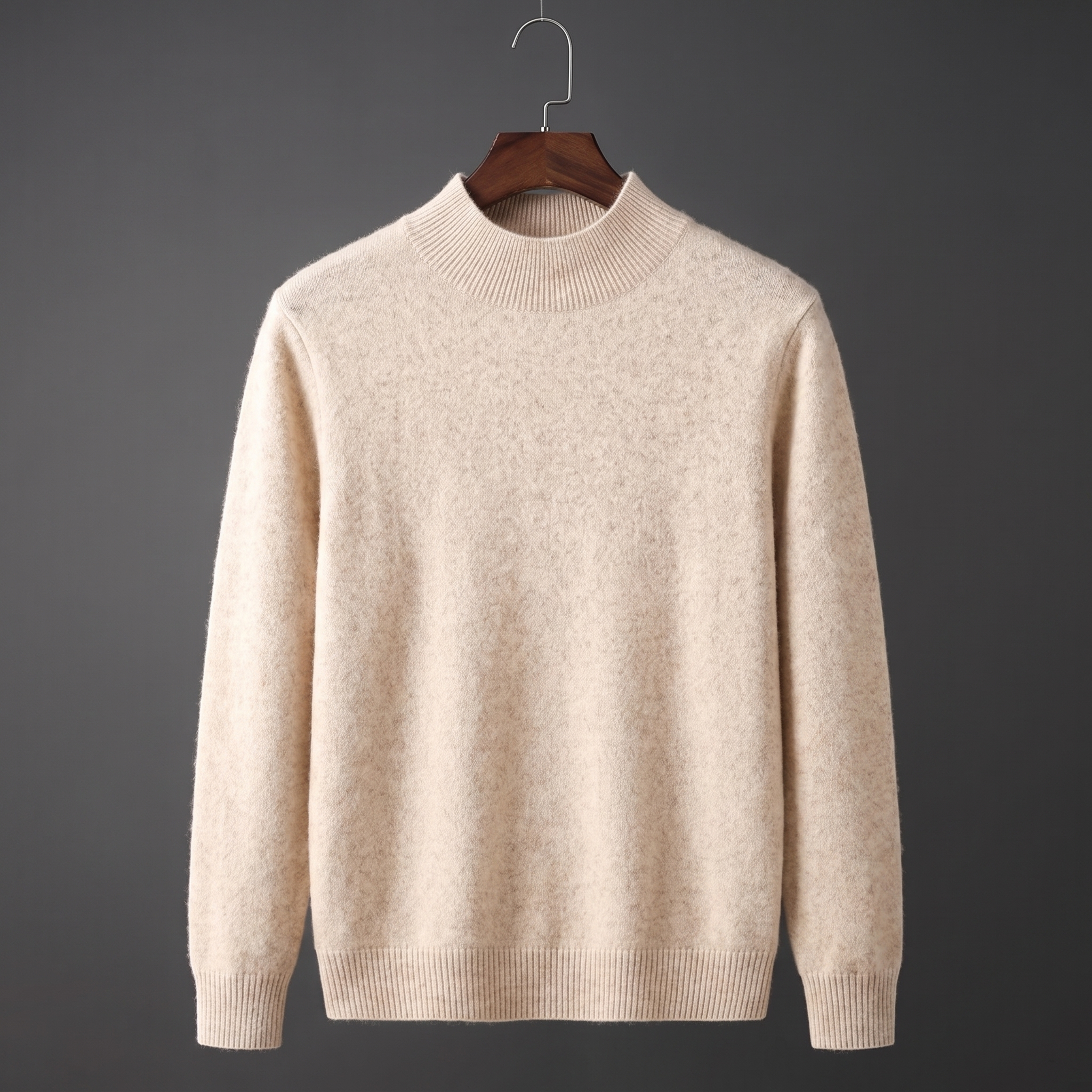 Men's plain mock neck sweater with long sleeves and ribbed trims
