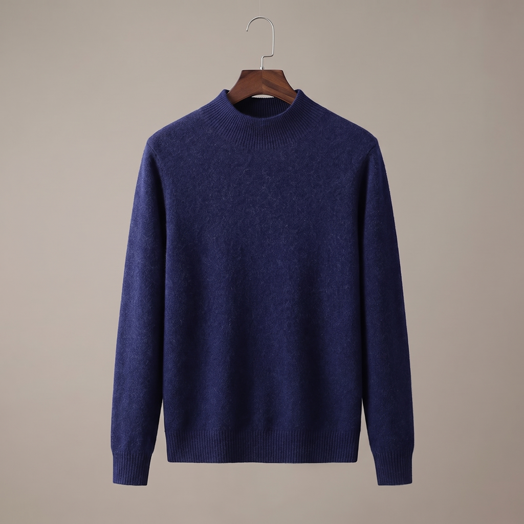 Men's plain mock neck sweater with long sleeves and ribbed trims