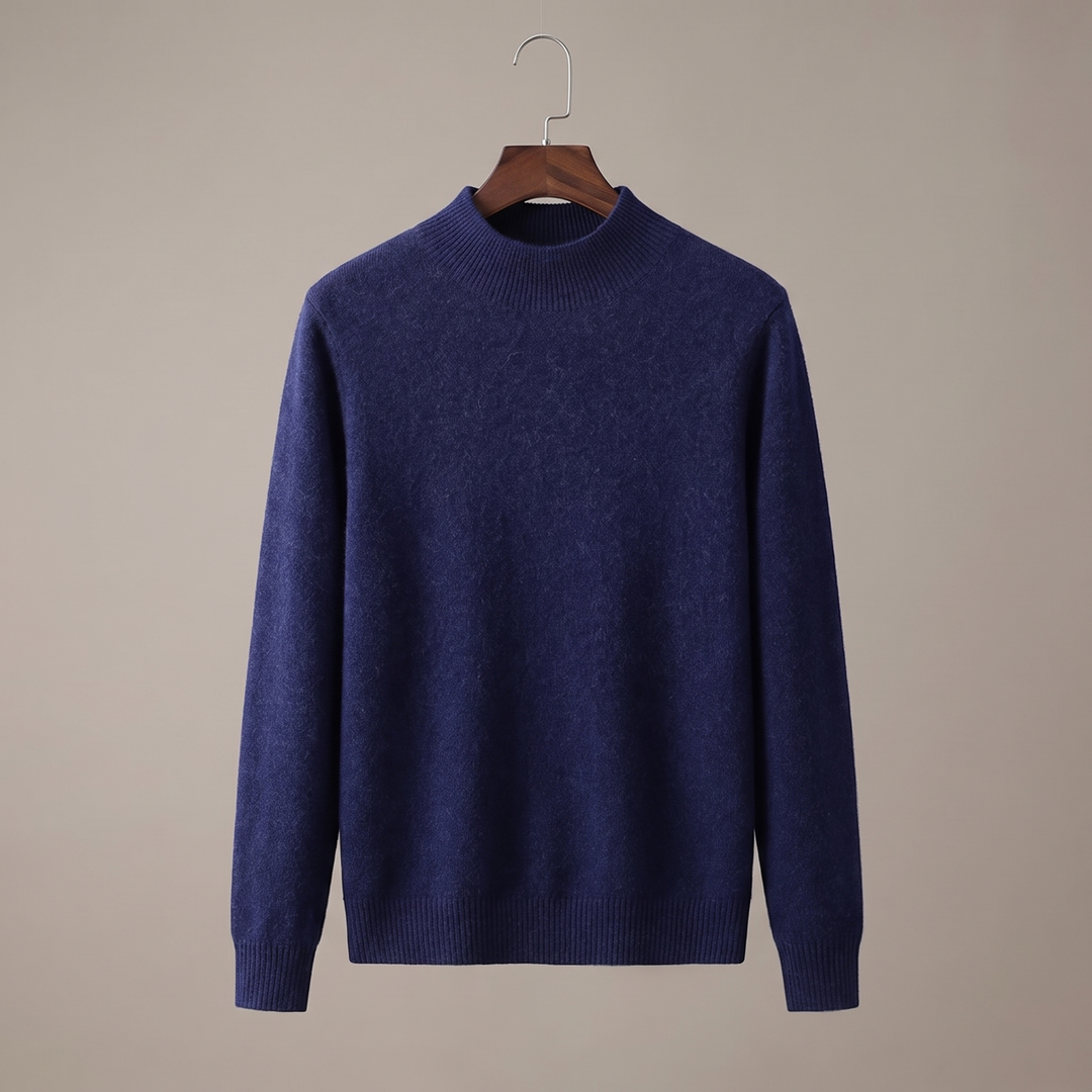 Men's plain mock neck sweater with long sleeves and ribbed trims