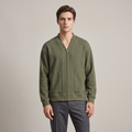 Men's textured knit cardigan with V-neck, zip front and patch pockets