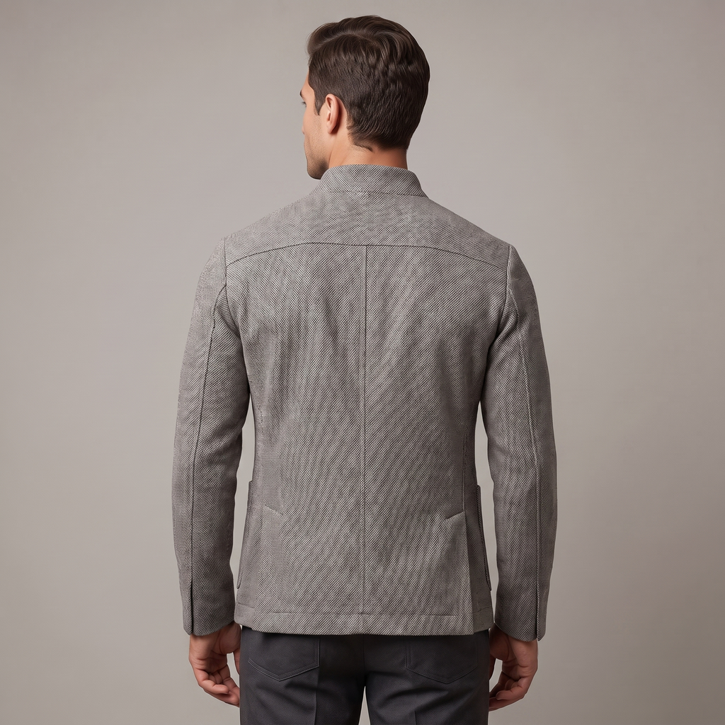 Men's textured knit cardigan with mock collar, buttons and patch pockets