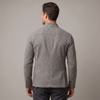 Men's textured knit cardigan with mock collar, buttons and patch pockets