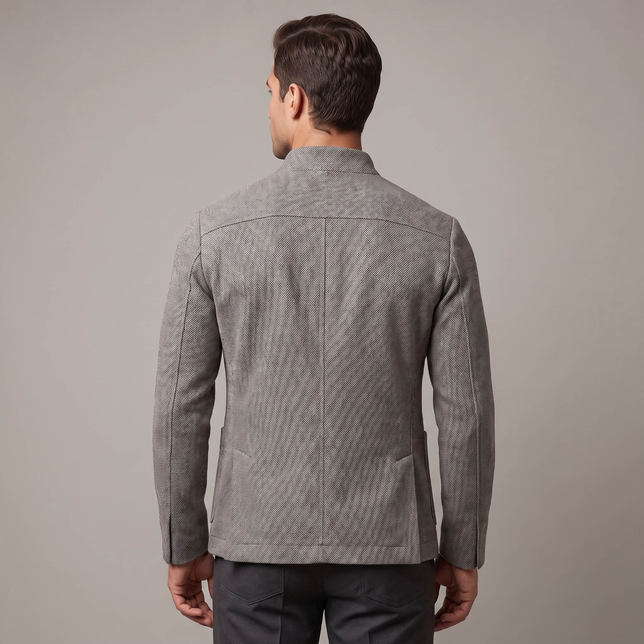 Men's textured knit cardigan with mock collar, buttons and patch pockets