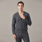 Men's slim fit V-neck button cardigan with long sleeves and ribbed trims