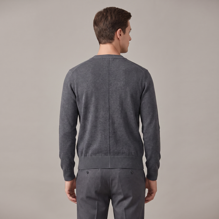 Men's slim fit V-neck button cardigan with long sleeves and ribbed trims