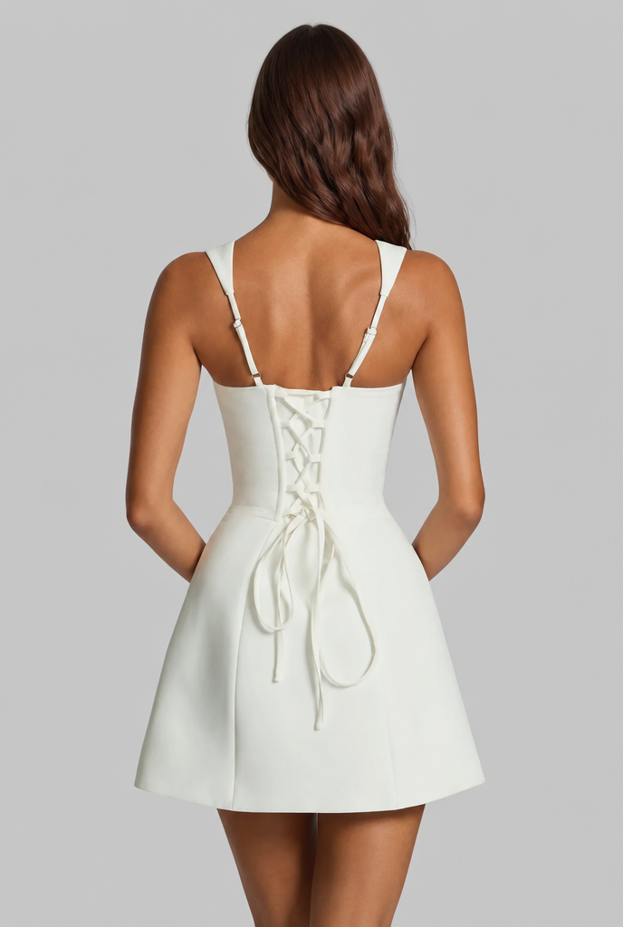 Women's structured square neck mini dress with A-line skirt