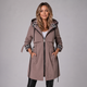 Women's hooded trench coat with checked hood and cuffs, front zip and adjustable drawstrings
