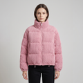 Women's cropped quilted jacket with ribbed texture, high collar and long sleeves