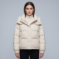 Women's quilted cropped puffer jacket with high collar and long sleeves