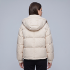 Women's quilted cropped puffer jacket with high collar and long sleeves