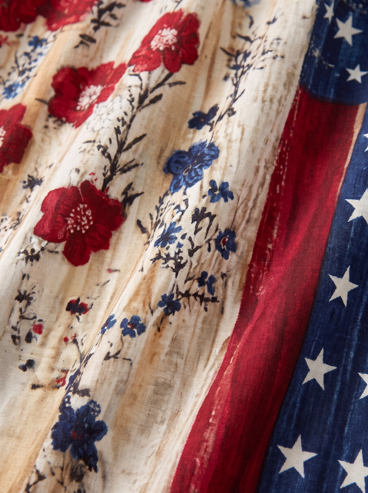 Detail of the floral, stripe and star print fabric